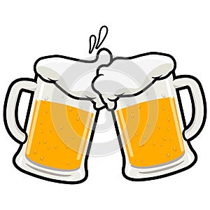 Beer toasting. Clinking glasses full of beer and splashed foam. Vector illustration photo