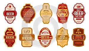 Beer vintage labels. Retro beers brewery badges, alcohol craft vintage lager can or bottle symbols vector isolated