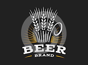 Beer wheat logo - vector illustration, ear emblem on black background