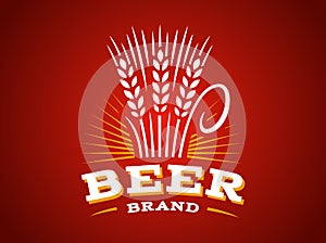 Beer wheat logo - vector illustration, ear emblem on red background