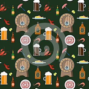 Beer whiskey pub drink eat snack pattern seamless texture