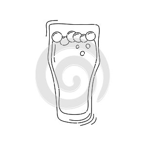 Beer wineglass on white background. Cartoon sketch graphic design. Doodle style. Hand drawn image. Alcohol drink concept for