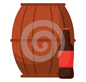 Beer wooden barrel with bottle