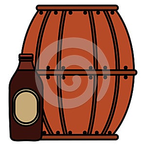 Beer wooden barrel with bottle
