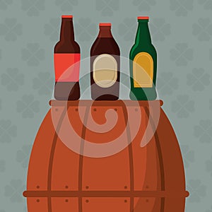 Beer wooden barrel with bottles