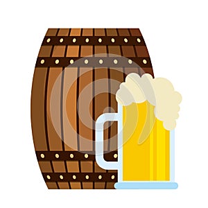 beer wooden barrel and glass cup