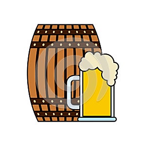 beer wooden barrel and glass cup