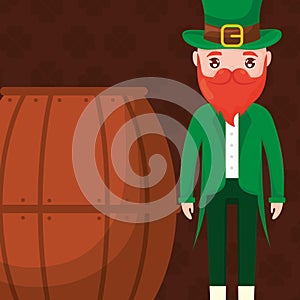 Beer wooden barrel with ireland man