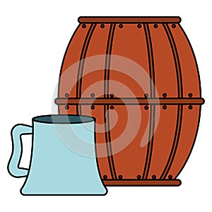 Beer wooden barrel and jar