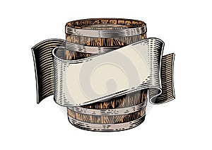 Beer wooden barrel and ribbon