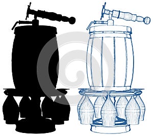 Beer Wooden Barrel Vector With Glasses Isolated On White