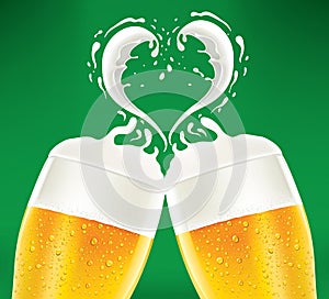 Beerglasses with foam creating heart shape