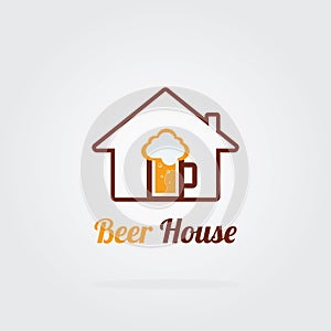 Beerhouse concept. Brewery logo with A mug of beer..Icon for food, chef, lunch, dinner, menu sign.