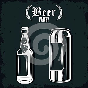 Beers bottle and can drinks drawn isolated icons