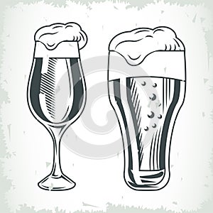 Beers cup and glass drinks drawn isolated icons