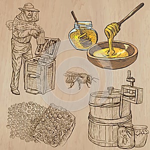 Bees, beekeeping and honey - hand drawn vector pack 5 photo