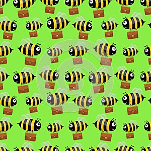 Bees with briefcases. Seamless pattern. Vector