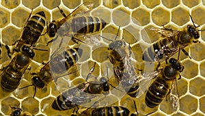 Work of young bees inside the hive