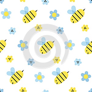 Bees and flowers seamless pattern