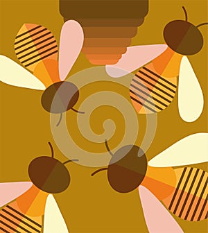 Bees with honey comb cartoon background design