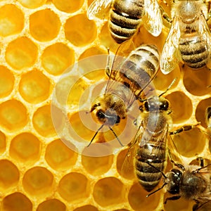 Bees on honeycells