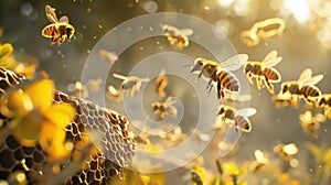 The Bees on Honeycomb. AI generated