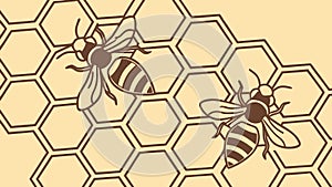 Bees on Honeycomb Line Art - Intricate Nature Pattern, vector design Generative AI