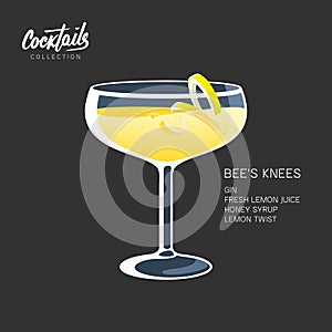 Bees Knees cocktail drink lemon twist honey illustration