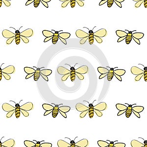 Bees in a row seamless vector repeat on white background