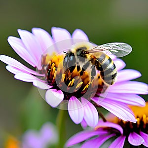 Bees suck nectar on flowers.