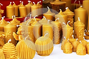 Beeswax candles on Christmas market