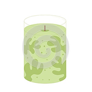 Beeswax green aroma candle. Handmade scented candlelight isolated in white background. Hygge time. Aromatherapy and relaxation