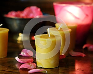 Beeswax Votive Candles and Flowers