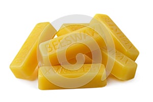 Beeswax on a white background.Beeswax blocks. Natural beeswax. photo