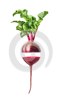 Beet with green leaves on a white background