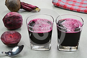 Beet root juice in glass cups