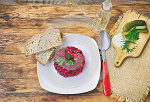 Beet salad vinaigrette, traditional Russian cuisine