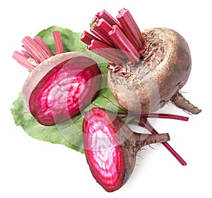 Beet whole and half on white background, isolated