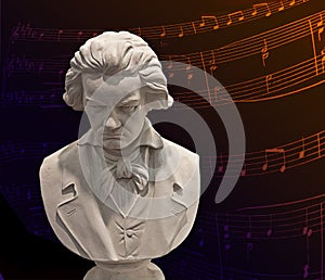 Beethoven bust and music notes