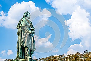 Beethoven Monument by Ernst Julius HÃÂ¤hnel, large bronze statue of Ludwig van Beethoven on MÃÂ¼nsterplatz unveiled in 1845 on the