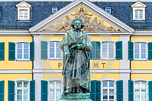Beethoven Monument by Ernst Julius HÃ¤hnel, large bronze statue of Ludwig van Beethoven unveiled on MÃ¼nsterplatz in 1845 on the