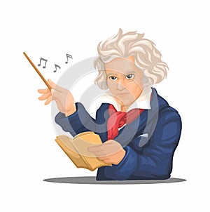 Beethoven Musician Composer And Pianist Figure Character Cartoon Illustration Vector