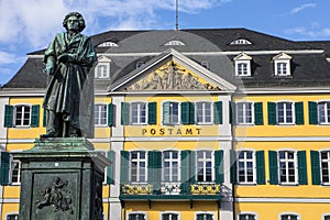 Beethoven Statue and Old Post Office Building in Bonn, Germany