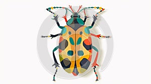 Beetle with bright spots. Top view. Fauna species, multicolored wings and antenna. Summer animal, wild spotty insect