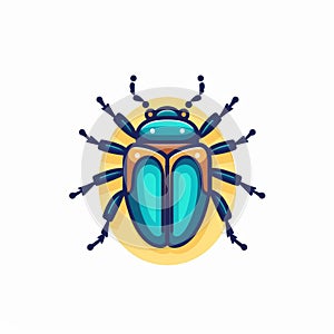 Beetle Bug Vector Icon - Light Gold And Azure Illustration