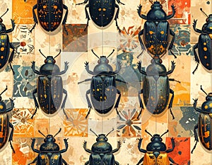 Beetle Collection on Decorative Background