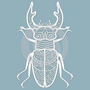 Beetle deer paper. Laser cut. Set template for laser cutting and Plotter. Vector illustration. Pattern for the laser cut, plotter
