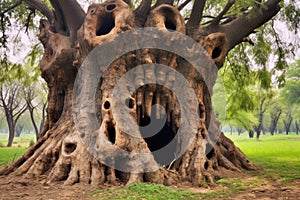 beetle-infested tree with a hollow trunk