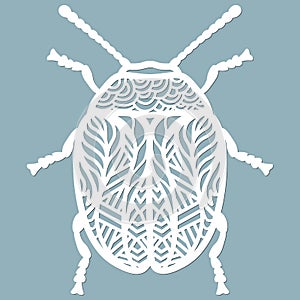 Beetle a leaf beetle paper. Laser cut. Set template for laser cutting and Plotter. Vector illustration. Pattern for the laser cut