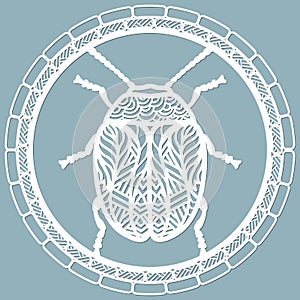 Beetle a leaf beetle paper. Laser cut. Set template for laser cutting and Plotter. Vector illustration. Pattern for the laser cut